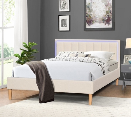 Η βασίλισσα Size Linen Fabric Wood επικάλυψε το κρεβάτι με Headboard φω'των των οδηγήσεων