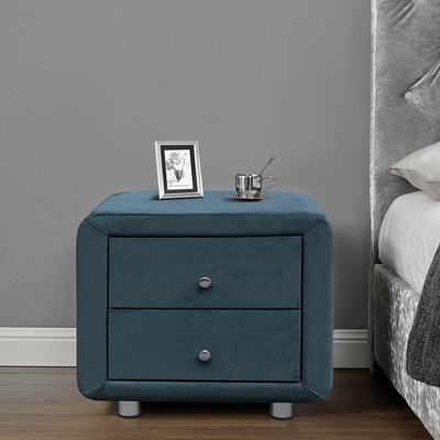 Σύγχρονο επικαλυμμένο βελούδο Nightstand επιτραπέζιου λινού πλευρών υφάσματος γκρίζο 2 συρτάρια