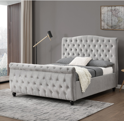 Crushed Velvet Chesterfield Sleigh Ottoman Storage Bed Ανελκυστήρας αερίου Ομαλό άνοιγμα
