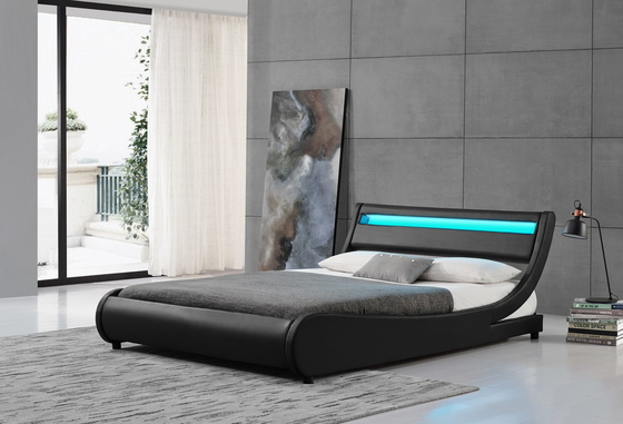 Headboard κρεβατιών των οδηγήσεων κοντραπλακέ επικαλυμμένο ελαφρύ PU μαύρο πλαίσιο διπλών κρεβατιών δέρματος