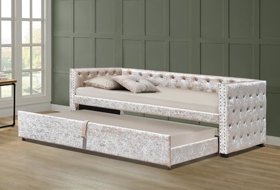 γκρίζο βελούδο Daybed συντριβής 3ft με το κατώτατο σημείο Trundle Tufed