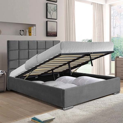 Σκοτεινό γκρίζο βελούδο βασίλισσα Lift Storage Bed 140x190cm με την ανύψωση του στρώματος