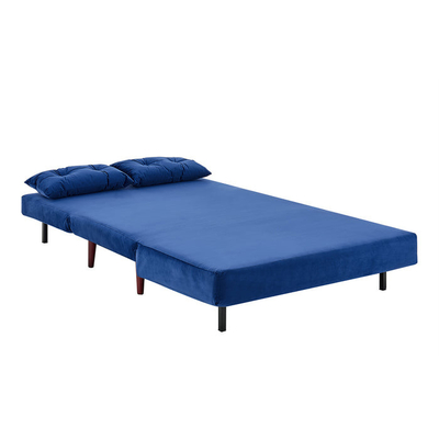 Τρι πτυσσόμενο μπλε επικαλυμμένο βελούδο Daybed 2 Seater βγάζει το κρεβάτι καναπέδων
