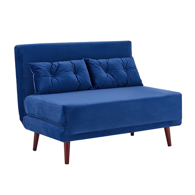 Τρι πτυσσόμενο μπλε επικαλυμμένο βελούδο Daybed 2 Seater βγάζει το κρεβάτι καναπέδων