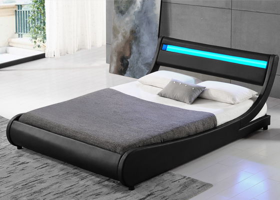 Πλαίσιο κρεβατιών πλατφορμών βασίλισσας Size Faux Leather Upholstered με κυρτό Headboard