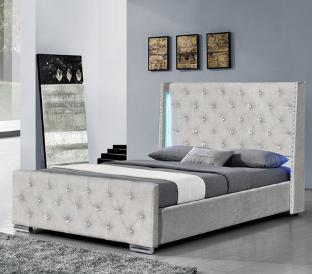 King size Γκρι Επενδυμένος Σκελετός Κρεβατοκάμαρας Φουντωτό Φτερό με Κεφαλή Νυχιών
