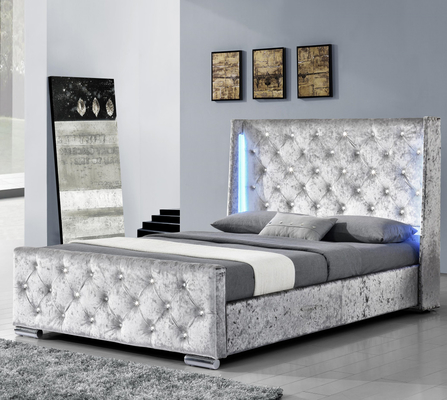 King size Γκρι Επενδυμένος Σκελετός Κρεβατοκάμαρας Φουντωτό Φτερό με Κεφαλή Νυχιών