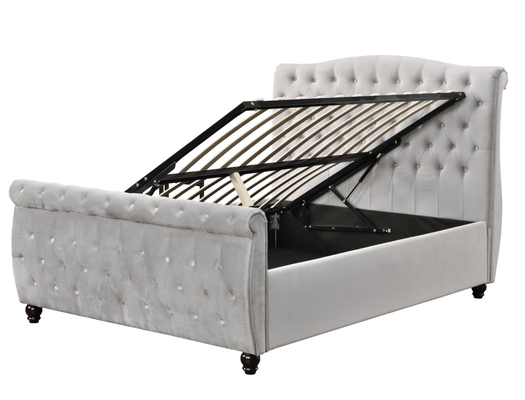 Crushed Velvet Chesterfield Sleigh Ottoman Storage Bed Ανελκυστήρας αερίου Ομαλό άνοιγμα