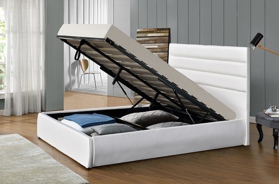 Λευκό δερμάτινο σκελετό κρεβατιού Pu Automatic Gas Lift With Storage Box