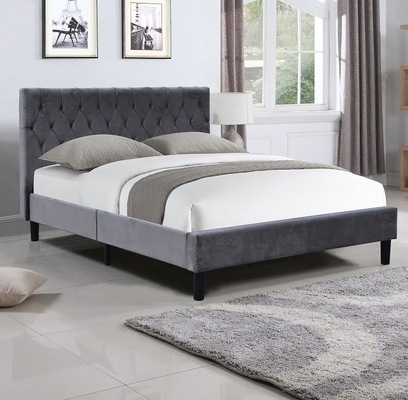 Bed βασίλισσας Size Grey Upholstered πλαίσιο με φουντωτό Headboard κουμπιών