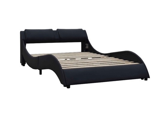 Βασίλισσα Size Upholstery Plywood Bed πλαίσιο ένα χαρτοκιβώτιο που συσκευάζει το μαύρο δέρμα