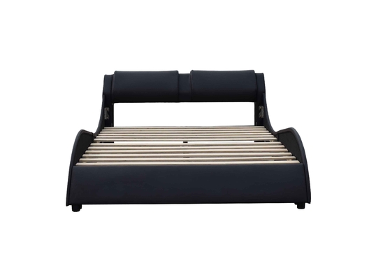 Βασίλισσα Size Upholstery Plywood Bed πλαίσιο ένα χαρτοκιβώτιο που συσκευάζει το μαύρο δέρμα
