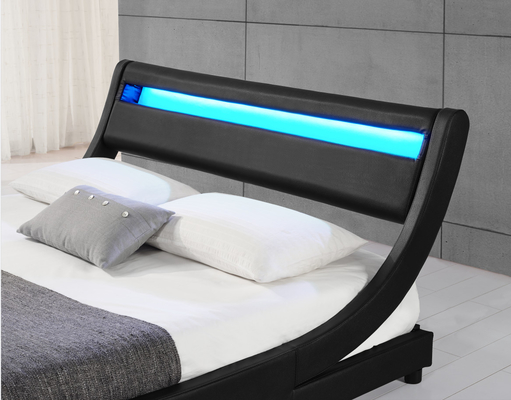 Headboard κρεβατιών των οδηγήσεων κοντραπλακέ επικαλυμμένο ελαφρύ PU μαύρο πλαίσιο διπλών κρεβατιών δέρματος