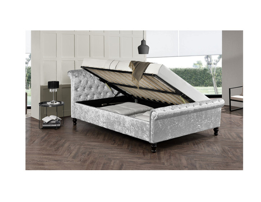 Επαγγελματικό εργοστάσιο King Size Grey Crush Velvet Fabric Bed με Κρυστάλλινα κουμπιά