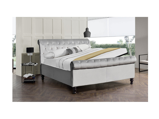 Επαγγελματικό εργοστάσιο King Size Grey Crush Velvet Fabric Bed με Κρυστάλλινα κουμπιά