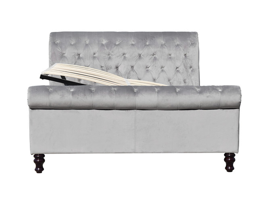 Επαγγελματικό εργοστάσιο King Size Grey Crush Velvet Fabric Bed με Κρυστάλλινα κουμπιά