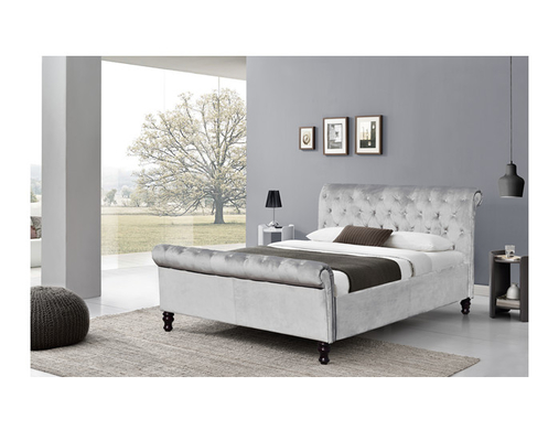 Επαγγελματικό εργοστάσιο King Size Grey Crush Velvet Fabric Bed με Κρυστάλλινα κουμπιά