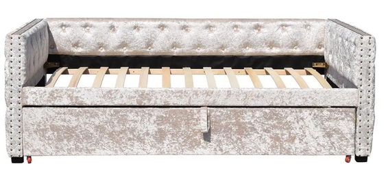 γκρίζο βελούδο Daybed συντριβής 3ft με το κατώτατο σημείο Trundle Tufed