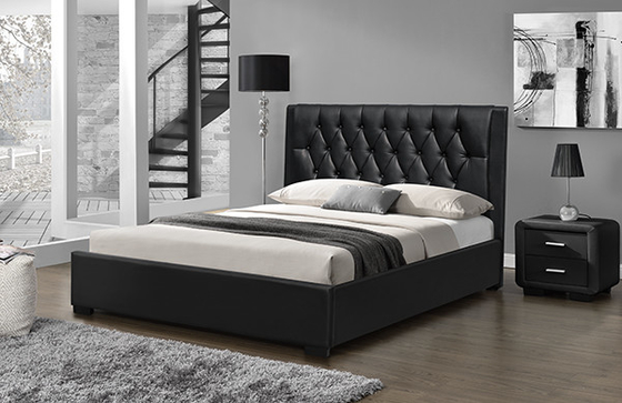 σχηματισμένο τούφες PU Headboard 160*200cm βασίλισσα Bed Frame Black Plastic πόδι