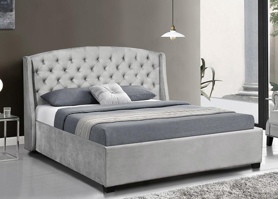 Επικαλυμμένο Wingback κοντραπλακέ κρεβατιών Headboard φτερών βελούδου πλαισίων σκοτεινό γκρίζο βασίλισσα King